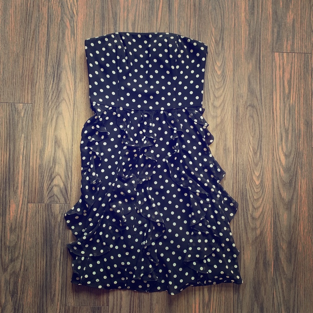 WHBM strapless knee length polka dot dress